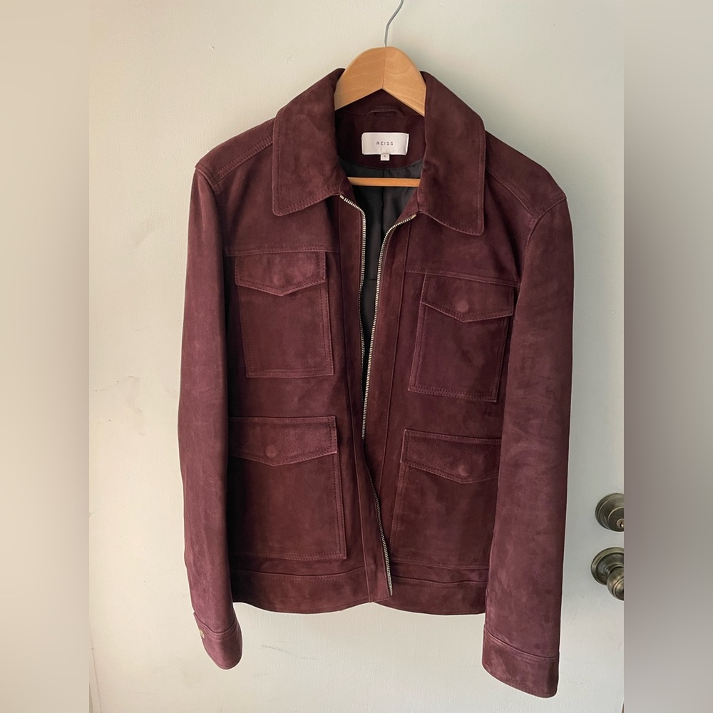Reiss wine red suede jacket in size small